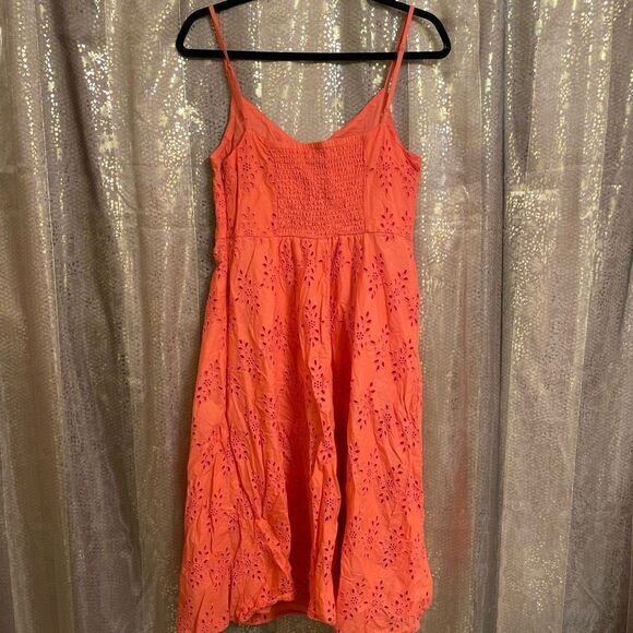 Old Navy Coral Orange Eyelet Embroidered Cotton Slip Dress, Small - Picture 2 of 6